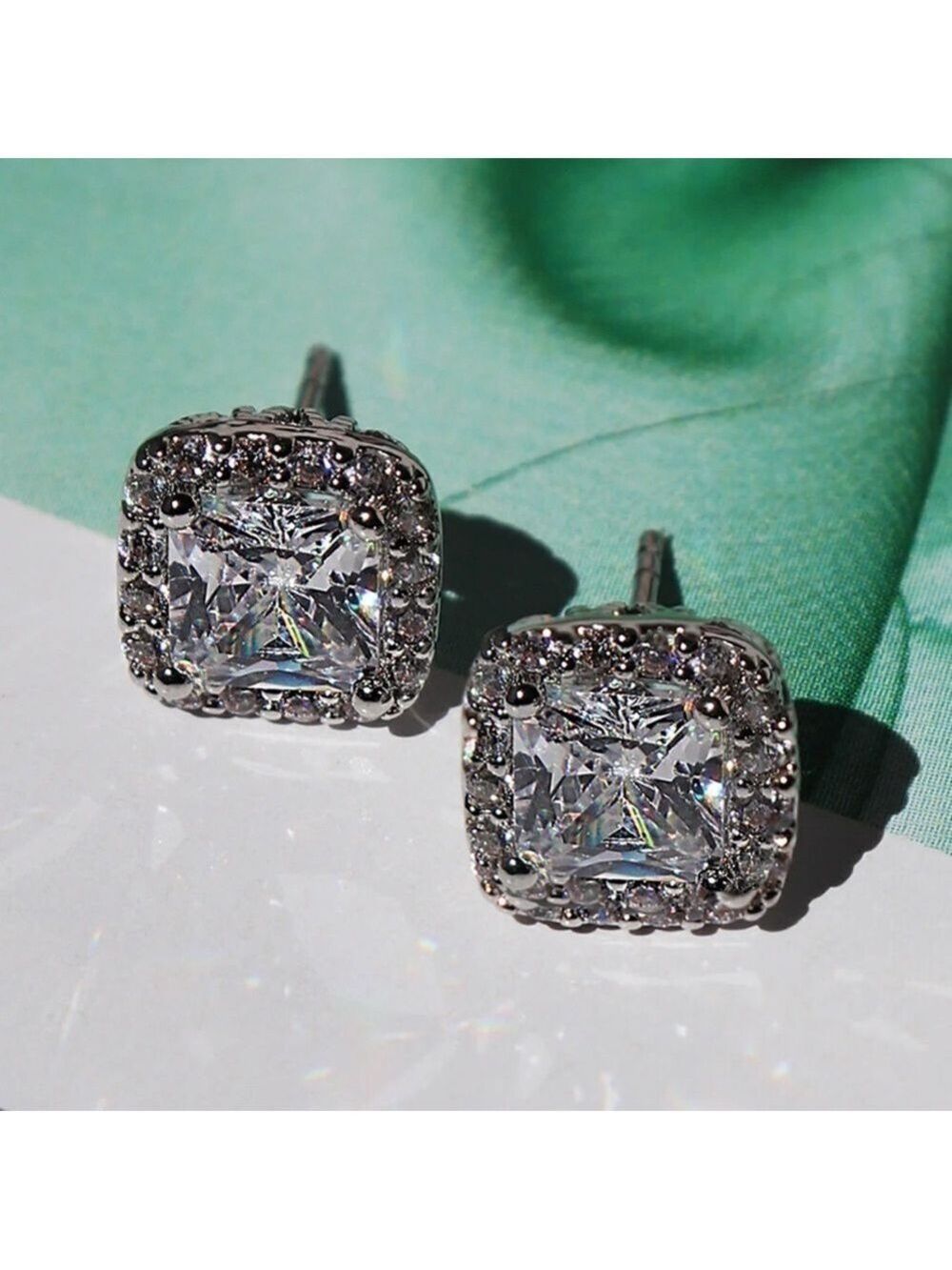Cushion Cut CZ Halo Stud Earrings by Zaxie | NEW - Picture 2 of 8